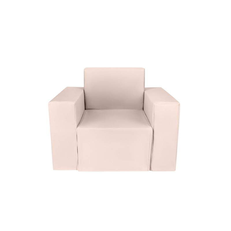 sillón de cartón 1 plaza con fundas para salón para home staging. Color crema.