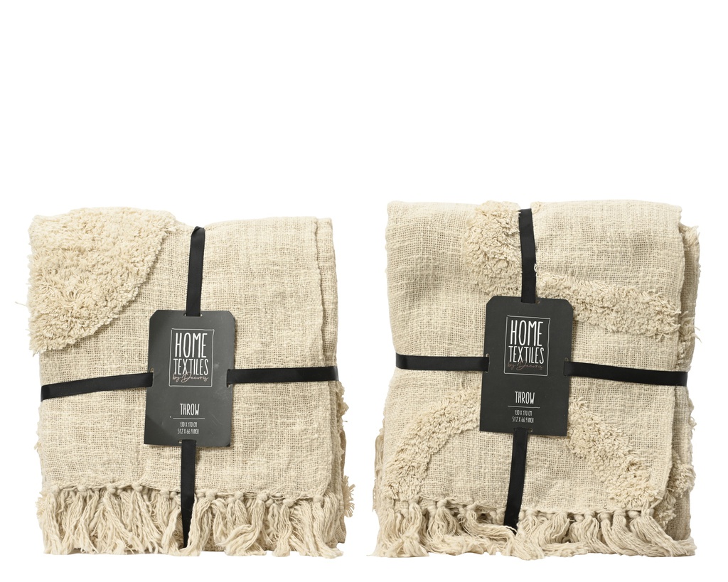 MANTA DE VERANO ALGODON - COLORES NATURALES - 2 SURTIDOS - PRECIO UNIDAD L130.00-W170.00-H0.50cm