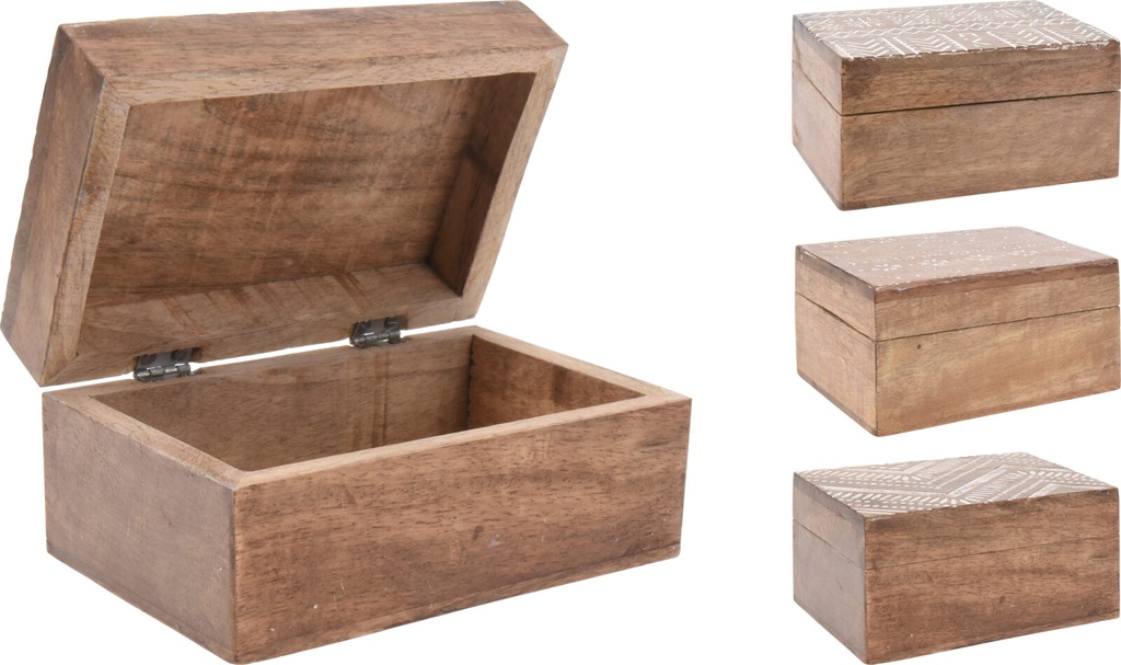 CAJA MADERA MANGO PARA GUARDAR -  15,2cm x 10cm x 7,5cm  - 3 DISEÑOS - PRECIO UNIDAD