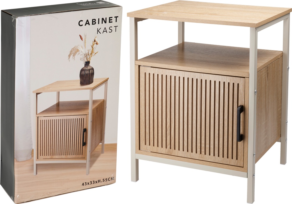 MESITA DE NOCHE METAL Y MADERA - 34,5cm x 8,5cm x 56cm