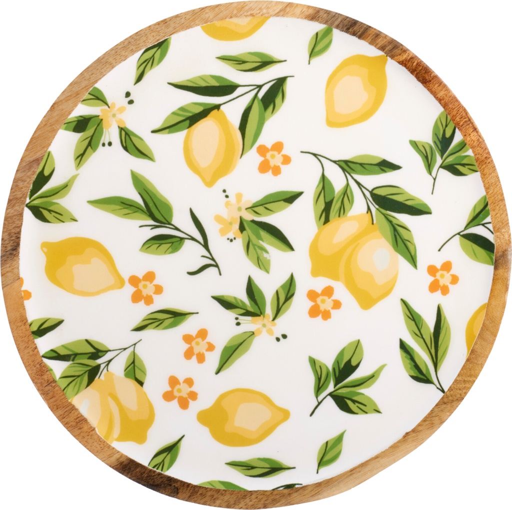 PLATO MADERA DE MANGO CON DISEÑO  LIMONES - 25CM DIA