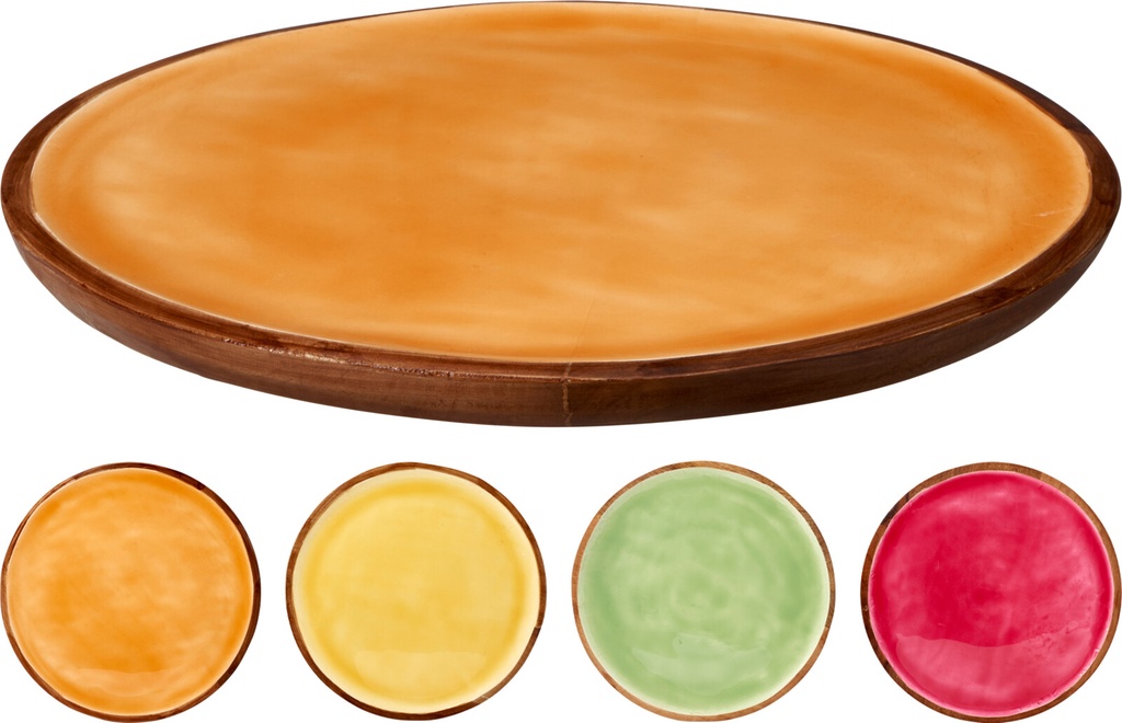 PLATO MADERA DE MANGO - DIA 25CM - 4 COLORES - PRECIO UD