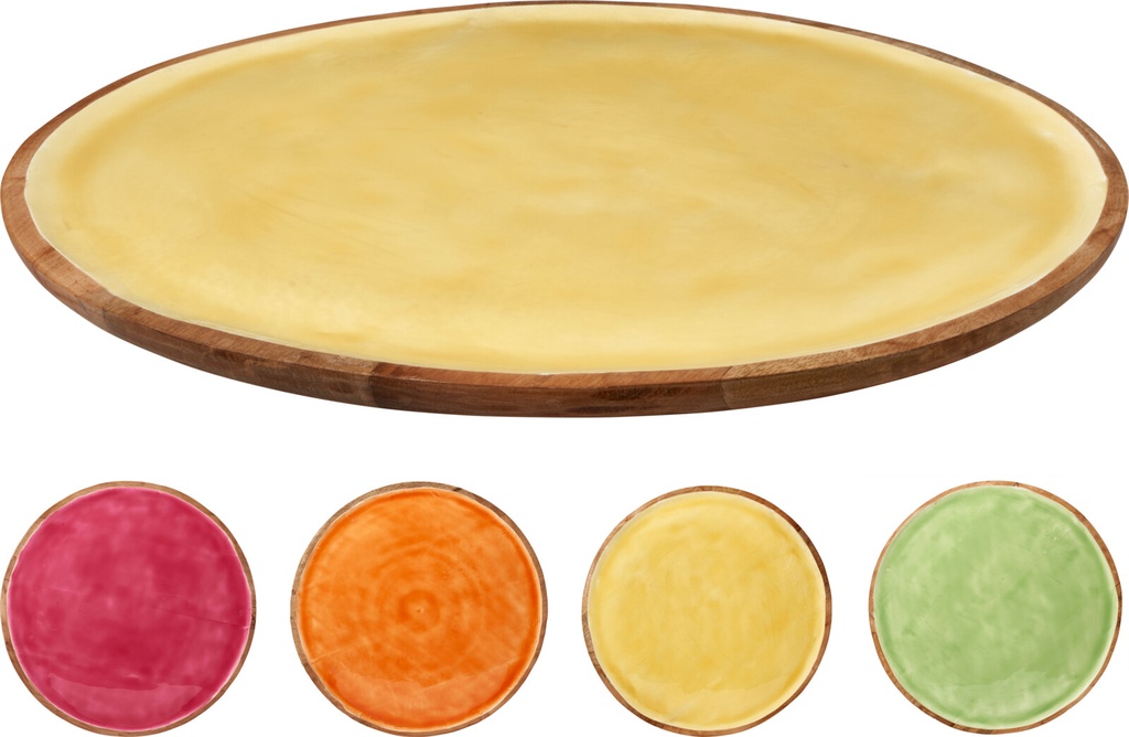 PLATO MADERA DE MANGO - DIA 38CM - 4 COLORES - PRECIO UD