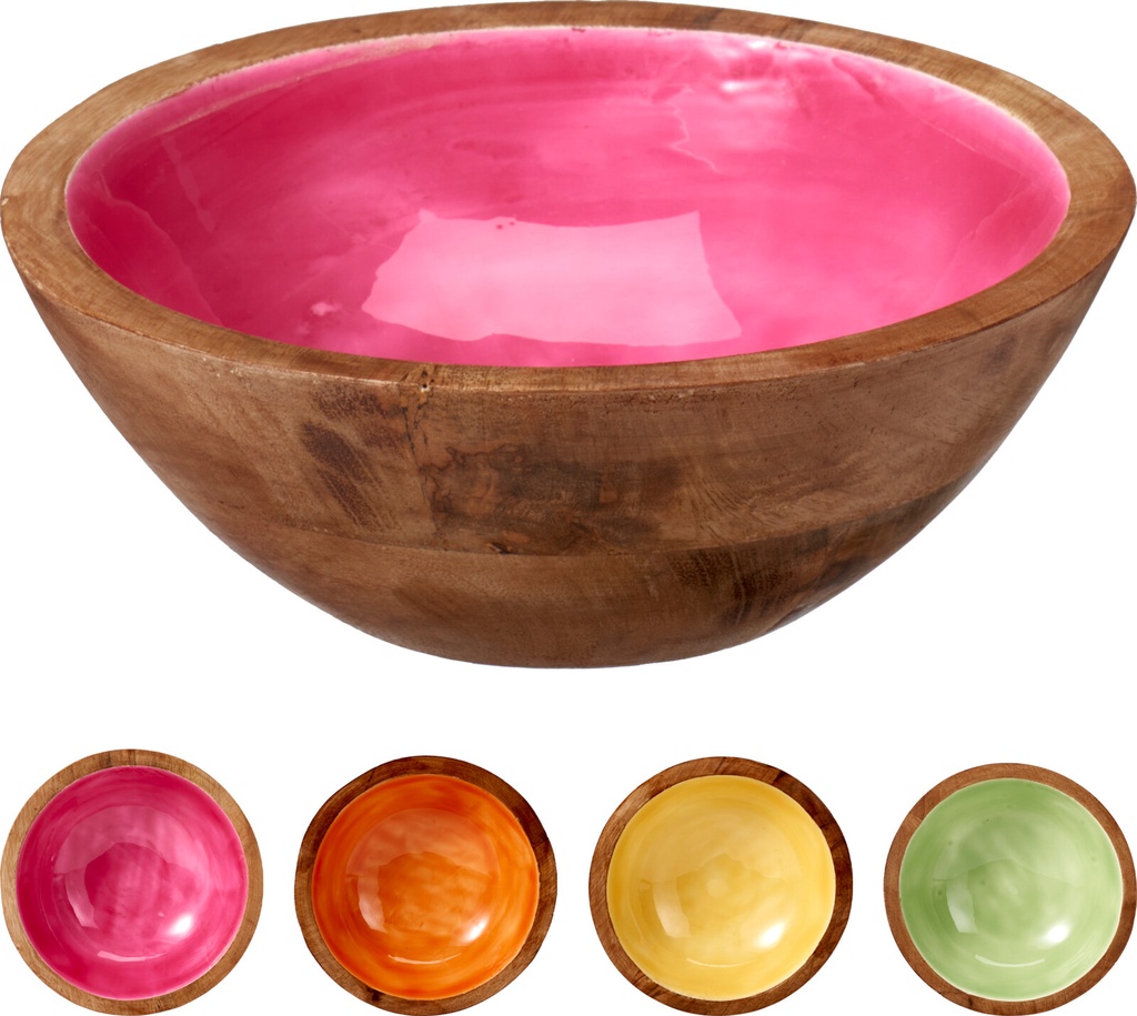 CUENCO/FRUTERO REDONDO MADERA DE MANGO - 4 COLORES - PRECIO UD