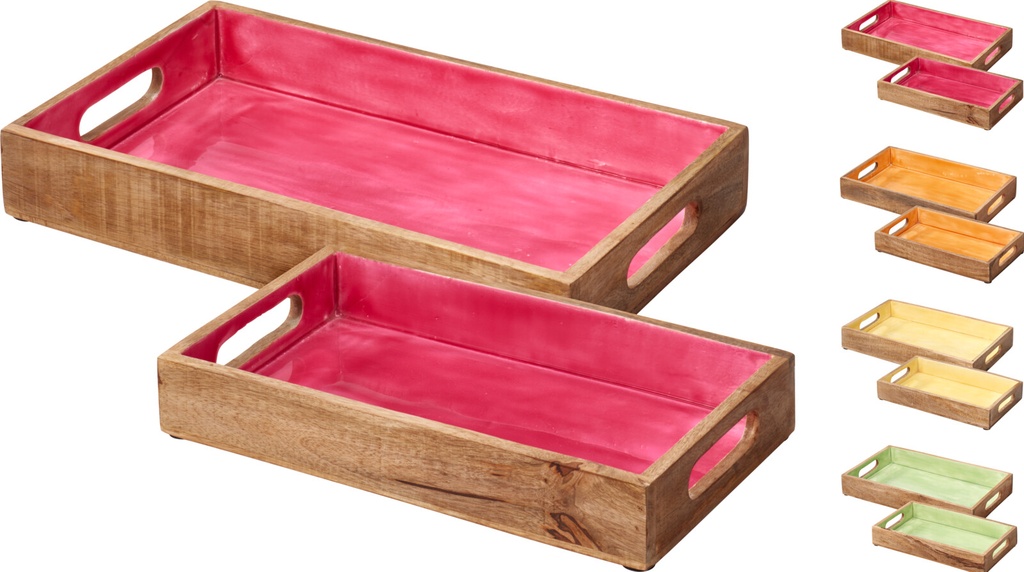 BANDEJAS MADERA DE MANGO - SET DE DOS - 4 COLORES - PRECIO/SET