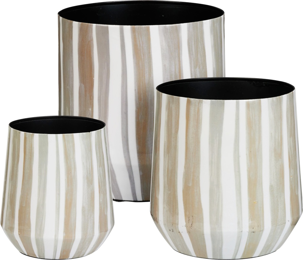 JUEGO DE MACETAS CON LÍNEAS  - METAL - SET DE 3