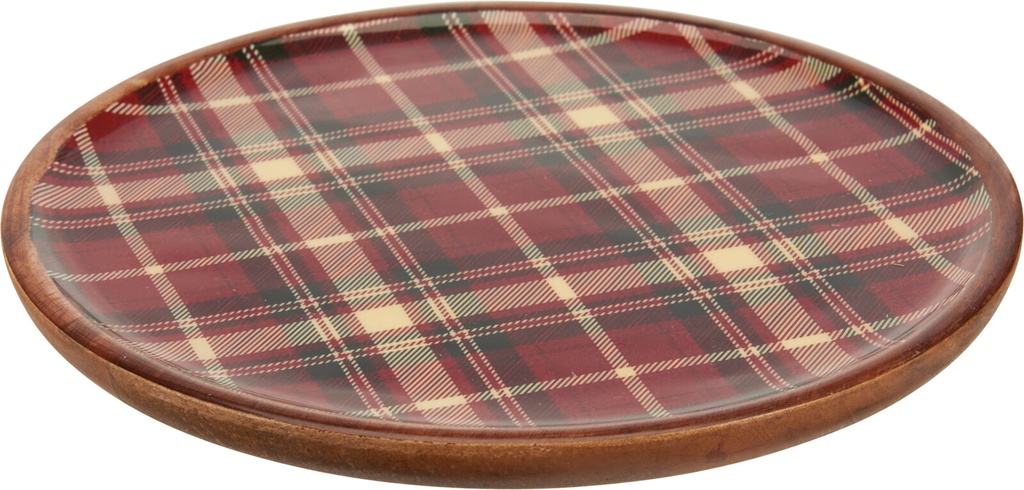 PLATO DE CUADROS - 25CM - MADERA DE MANGO CON DIBUJO ESMALTADO 