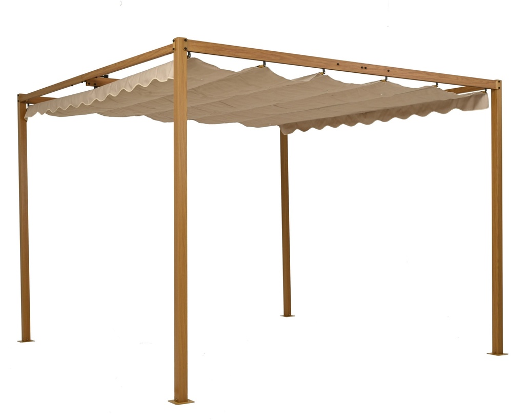 PERGOLA POLYESTER Y METAL  CREMA/MARRON - EXTERIOR - L300-W300-H220cm